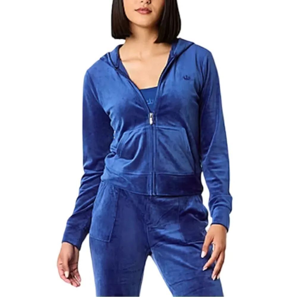 NWTs Juicy Couture Blue Velvet Velour Zip Up Track Hoodie Sz Large